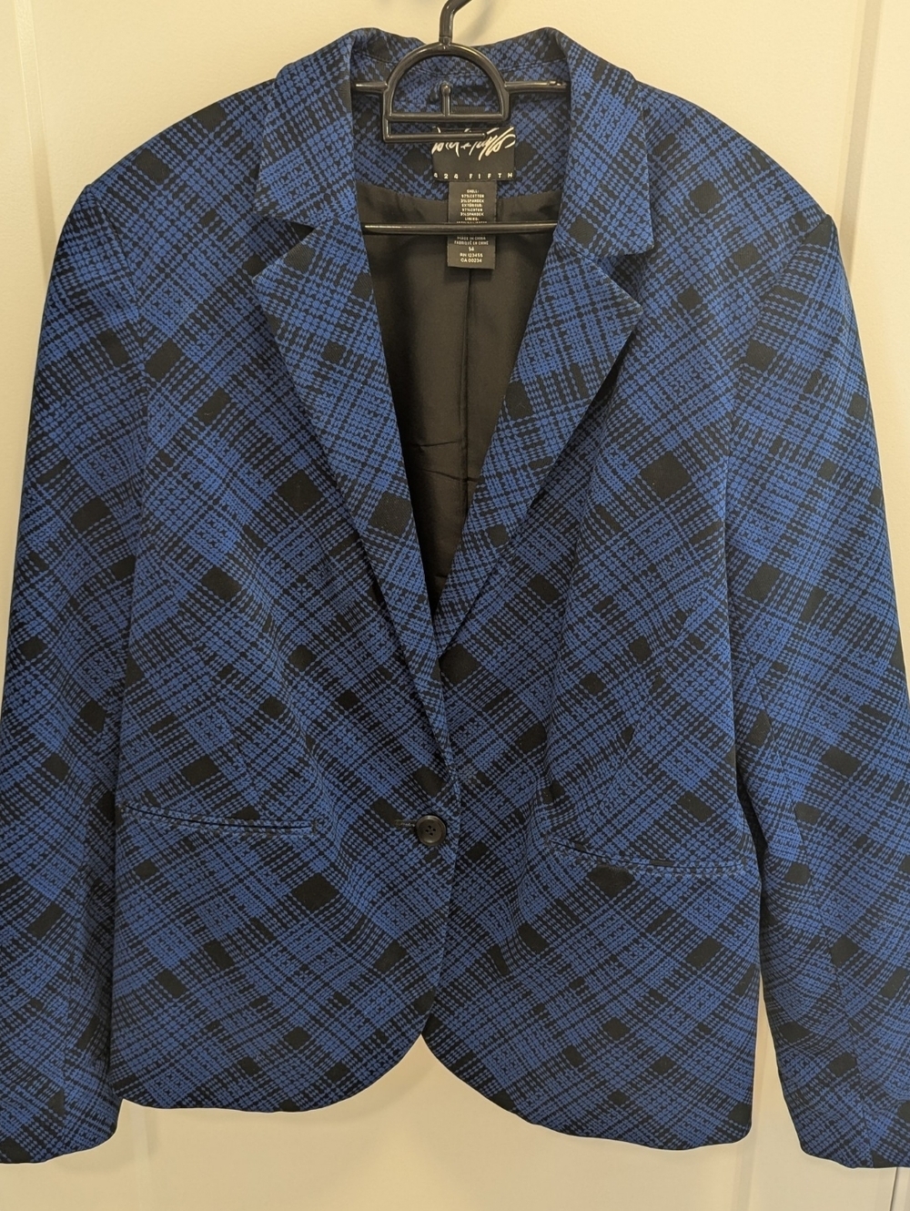 Lord & Taylor Blue and Black Plaid Single-Button Blazer - Picture 2 of 6